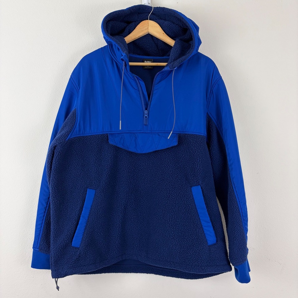 Fielder Bonobos Mens XL Blue Sherpa Gorpcore Quarter Zip Hoodie Pullover